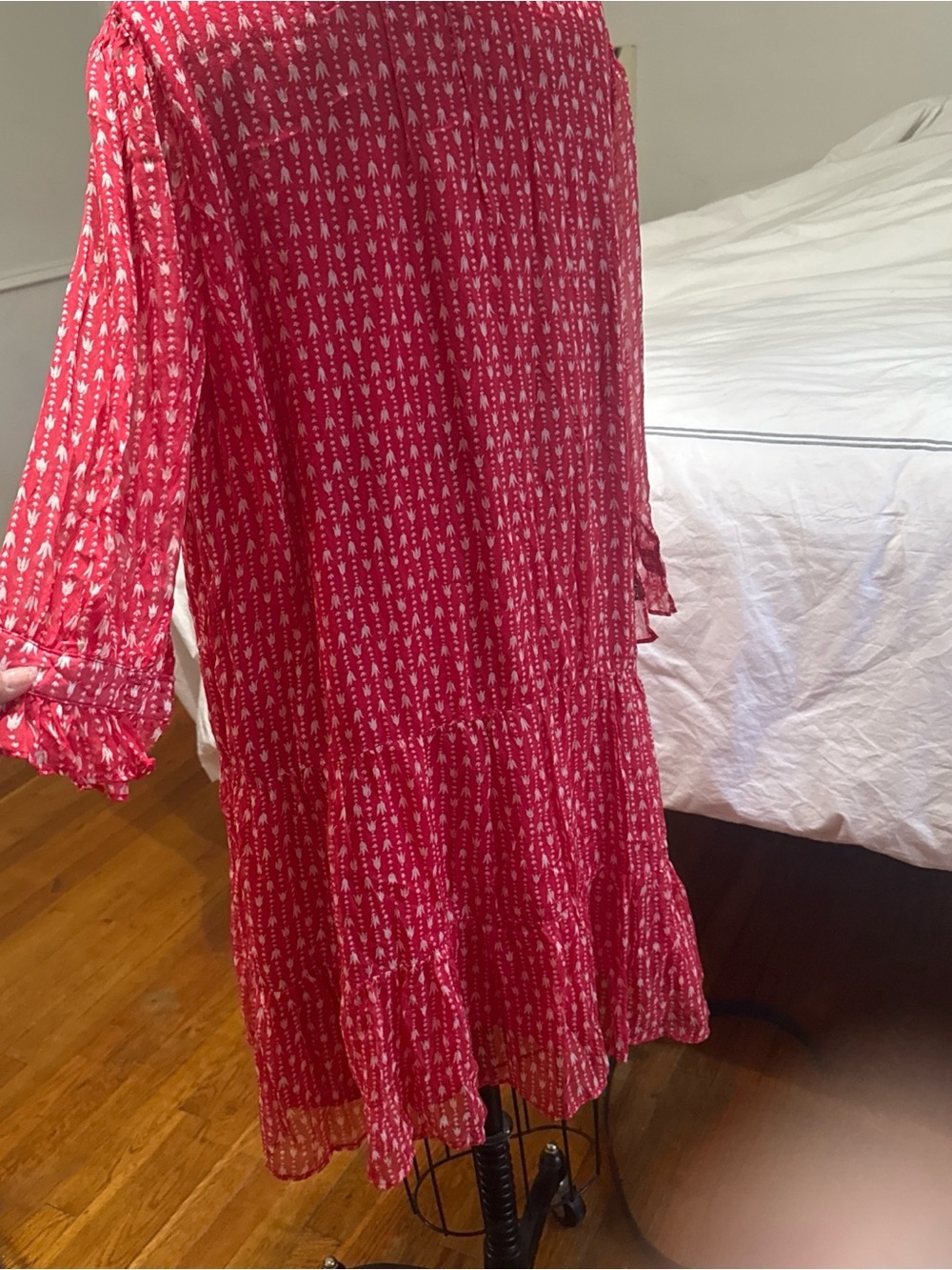Red Printed Long-Sleeve Ruffle Dress - Picture 7 of 9